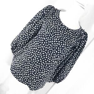 ANN TAYLOR PETITE! POUFY, PUFF SLEEVE BLACK & WHITE SPOTTED BLOUSE, TOP! SZ XSP